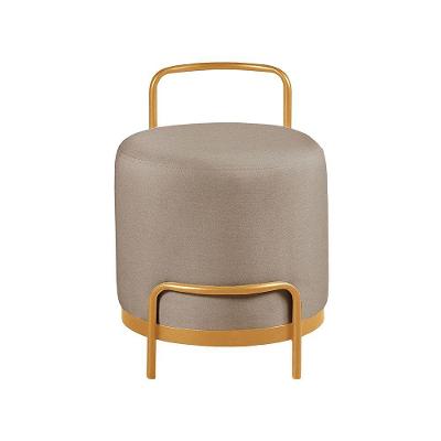 Puff Decorativo Obelix Redondo Madeira Maciça Mac Interiores Bronze E Bege