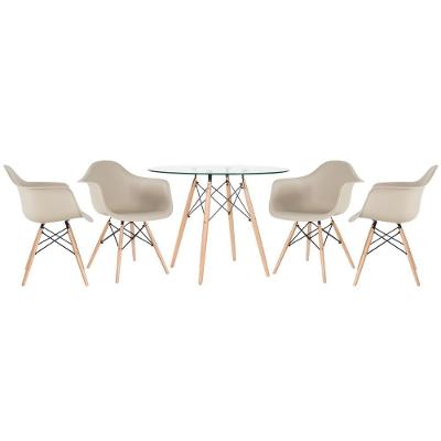 Mesa Com Tampo De Vidro 100Cm + 4 Cadeiras Nude