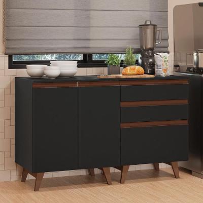 Kit Com Dois Balcões De Cozinha 2 Portas 3 Gavetas (com Tampo) Preto Reims Madesa Preto