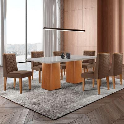 Mesa De Jantar Eloise 180cm Tampo Mdf 6 Cadeiras Moderna Veludo Marrom/nat/off/serig. Off