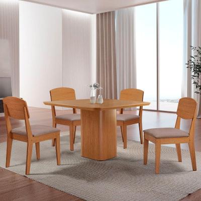Mesa De Jantar Eloise 90cm Tampo Mdf 4 Cadeiras Copper Linho Capuccino/naturale