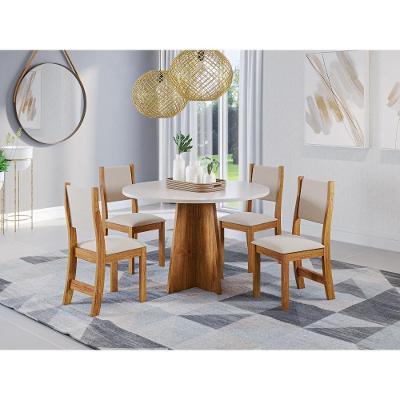 Conjunto Mesa De Jantar Redonda Slin Mel 4 Cadeiras Sol Linho Bege