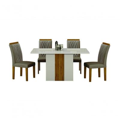 Conjunto De Mesa De Jantar Doha Off White E Freijó E 6 Cadeiras Juli Camurça