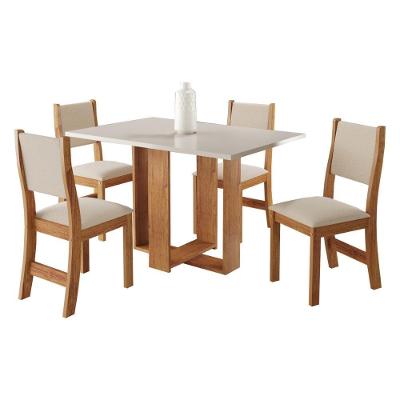 Conjunto Mesa De Jantar Retangular Milani Mel 4 Cadeiras Sol Linho Bege