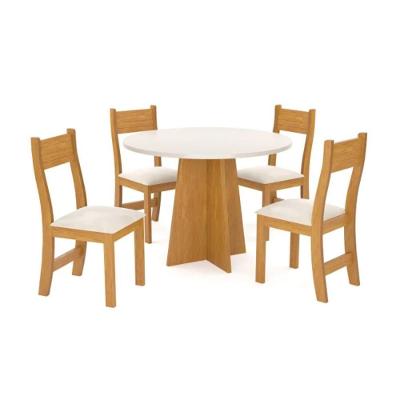 Conjunto Mesa De Jantar Redonda Slin Mel 4 Cadeiras Brisa Linho Bege
