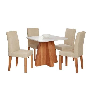 Conjunto De Mesa De Jantar Tampo De Vidro Larissa Com 4 Cadeiras Maia Linho Bege Gengibre