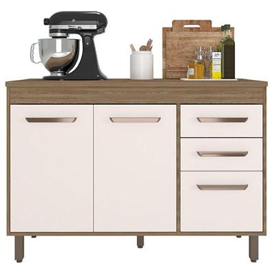 Balcão De Cozinha 3 Portas 2 Gavetas 120cm Flex Carvalho Oak Off White - Poliman