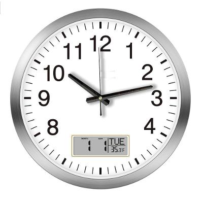 Relogio Calendario De Parede Termometro Digital Luxo Despertador Escritorio Sala Medidor Temperatura Prata