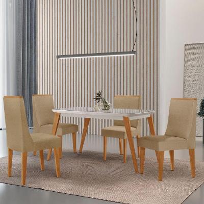 Mesa De Jantar Copper 120cm Tampo Mdf 4 Cadeiras Moderna Turim 07 /off /naturale /serig Off