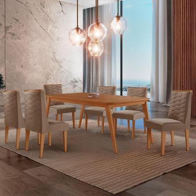 Mesa De Jantar Copper 180cm Tampo Mdf Com 6 Cadeiras Moderna Veludo Capuccino/naturalle/naturalle