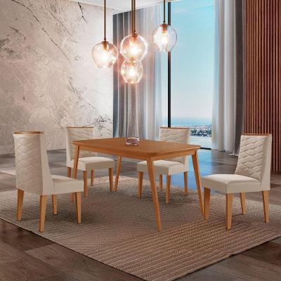 Mesa De Jantar Copper 120cm Tampo Mdf 4 Cadeiras Moderna Veludo Creme/naturalle/naturalle