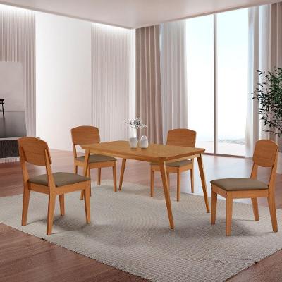 Mesa De Jantar Copper 120cm Tampo Mdf Com 4 Cadeiras Moderna Veludo Capuccino/naturalle/naturalle