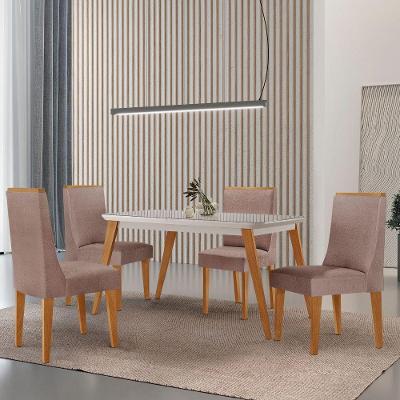 Mesa De Jantar Copper 120cm Tampo Mdf 4 Cadeiras Moderna Linho Capuccino/off/nat/serig. Off