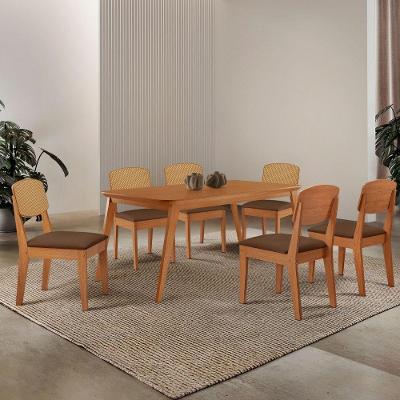 Mesa De Jantar Copper 180cm Tampo Mdf Laminado 6 Cadeiras Veludo Marrom/naturalle/naturalle
