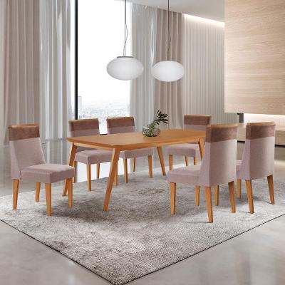 Mesa De Jantar Copper 180cm Tampo Mdf Com 6 Cadeiras Moderna Linho Capuccino / Tork / Naturale
