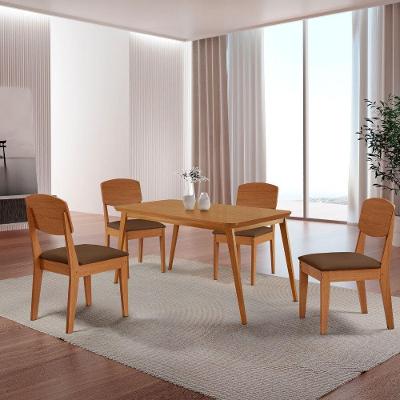 Mesa De Jantar Copper 120cm Tampo Mdf Com 4 Cadeiras Moderna Veludo Marrom/naturalle/naturalle