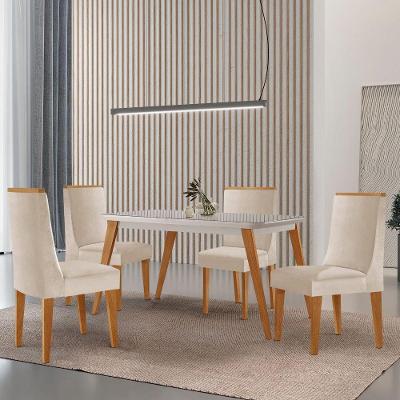 Mesa De Jantar Copper 120cm Tampo Mdf 4 Cadeiras Moderna Veludo Creme /off /naturale /serig Off