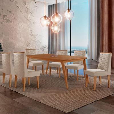 Mesa De Jantar Copper 180cm Tampo Mdf Com 6 Cadeiras Moderna Veludo Creme/naturalle/naturalle