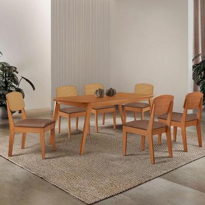 Mesa De Jantar Copper 180cm Tampo Mdf Laminado 6 Cadeiras Tork/naturale/naturale