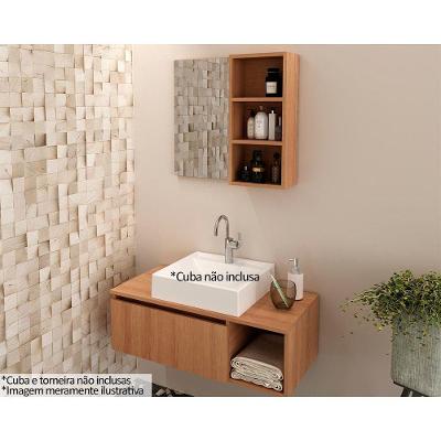 Conjunto De Banheiro Balcão Suspenso Bn3601 S- Cuba 80cm E Armário C- Espelho Bn3609 Amêndoa - Tecno Mobili