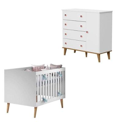 Berço Americano Ludmila E Cômoda Fernanda Branco Acetinado Bétula – Carolina Baby