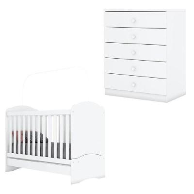 Berço Nacional Bala De Menta E Cômoda Infantil Pique-esconde Branco - Henn