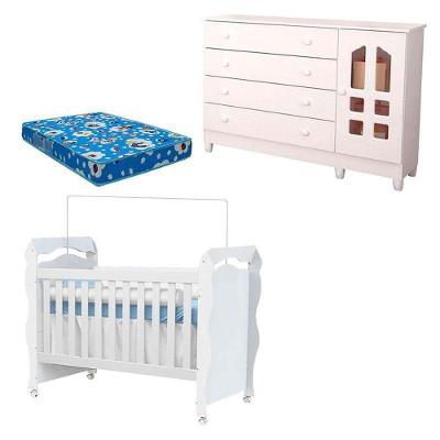 Berço Americano New Nanda E Cômoda Gran Selena Branco Brilho Com Colchão Ortobom - Carolina