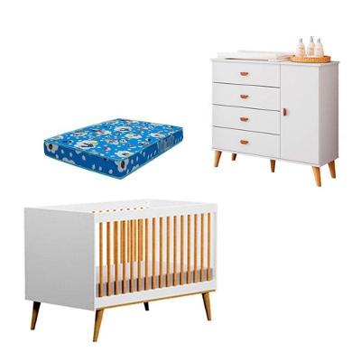 Berço Americano Ligia E Cômoda Infantil Duda Branco Acetinado Bétula Com Colchão Ortobom – Carolina Móveis