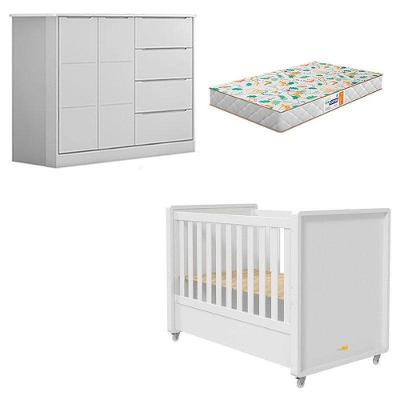 Berço Americano Tutto New E Cômoda Infantil Eloá Branco Acetinado Com Colchão Gazin – Phoenix Baby