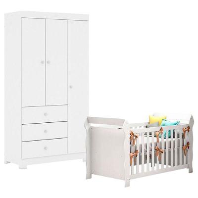 Berço Americano Lara Com Guarda Roupa Duda 3 Portas Branco Brilho – Phoenix Baby