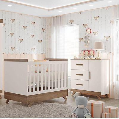 Berço Americano Vitória E Cômoda Infantil Retro Maya Ambiente Off White Carvalho – Canaã