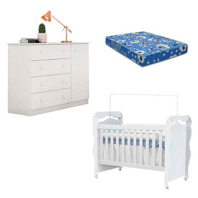 Berço Americano New Nanda Com Cômoda Helena Branco Brilho E Colchão Ortobom – Phoenix