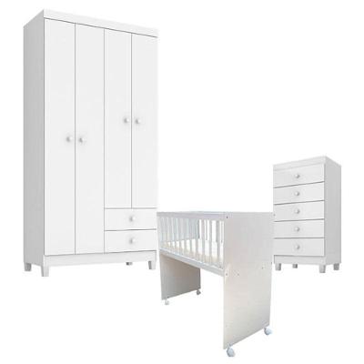 Quarto Bebê 4 Portas Com Gaveteiro Ternura Baby E Mini Berço Moisés Alegria Com Colchão - Incorplac