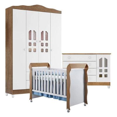 Quarto De Bebê New Selena 4 Portas Com Cômoda Gran Selena E Berço Mirelle Branco Acetinado Amadeirado – Carolina Móveis