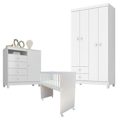 Quarto Bebê 4 Portas Ternura Baby E Mini Berço Moisés Alegria Com Colchão Branco Flex - Incorplac