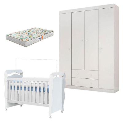Berço Americano New Nanda Com Guarda Roupa Helena Branco Brilho E Colchão Gazin – Phoenix