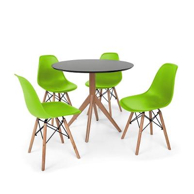 Kit Mesa de Jantar Maitê 80cm Preta e 4 Cadeiras Charles Eames Verde