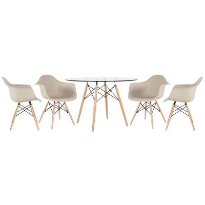 Mesa Redonda Eames Com Tampo De Vidro 120 Cm + 4 Cadeiras Eiffel Daw Nude Nude