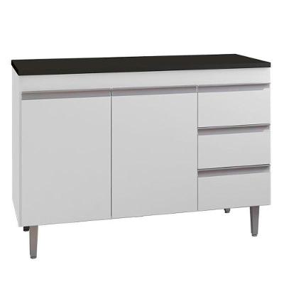 Balcão De Cozinha Andréia Branco Com Tampo 100 Cm Preto Fosco – Ajl