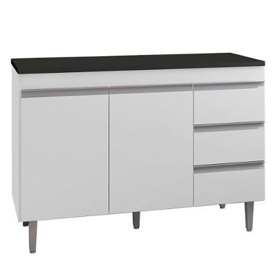 Balcão De Cozinha Andréia Branco Com Tampo 120 Cm Preto Fosco – Ajl