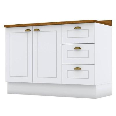 Balcão De Cozinha 120 Cm Nova York Branco Com Tampo Nature – Henn