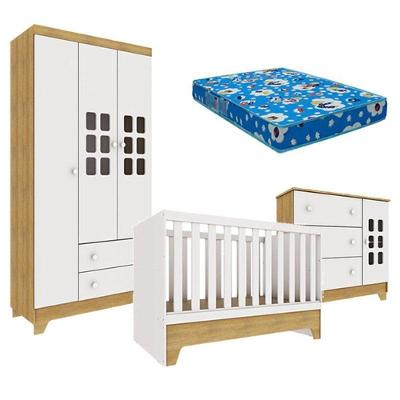 Quarto De Bebê Malu Branco Acetinado Bétula Com Colchão Ortobom – Carolina