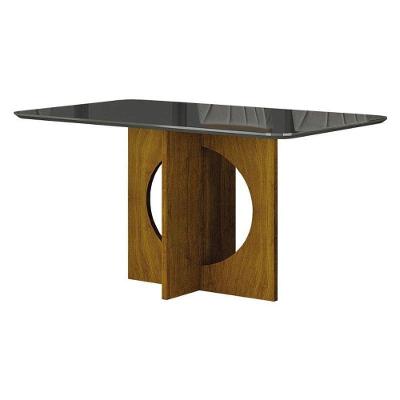 Mesa De Jantar Lorena Plus 160x80 Com Vidro Freijó Chumbo - Leifer Móveis