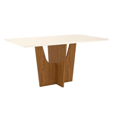 Mesa De Jantar Danielly 160 Cm Tampo Reto Com Vidro Nature Off White – Henn