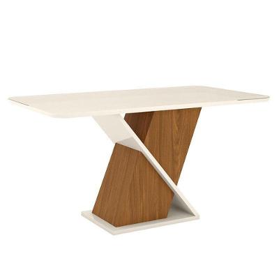 Mesa De Jantar Fiorella 160 Cm Tampo Arredondado Com Vidro Nature Off White – Henn