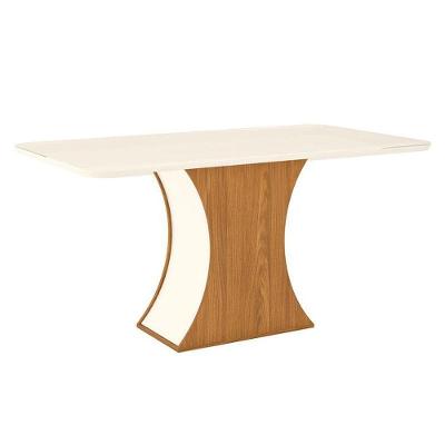 Mesa De Jantar Selena 160 Cm Tampo Arredondado Com Vidro Nature Off White – Henn