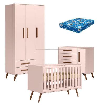 Quarto De Bebê Q Encanto Retrô Rosa Com Colchão Ortobom - Qmovi
