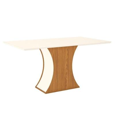 Mesa De Jantar Selena 160 Cm Tampo Reto Com Vidro Nature Off White – Henn