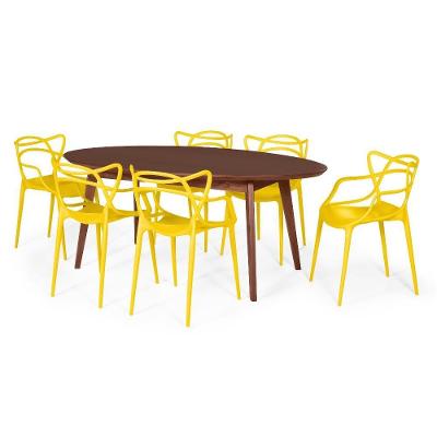 Conjunto Mesa De Jantar Nozes 190Cm 6 Cadeiras Amarelo