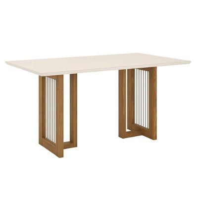 Mesa De Jantar Yara 160 Cm Canto Reto Com Vidro Nature Off White - Henn